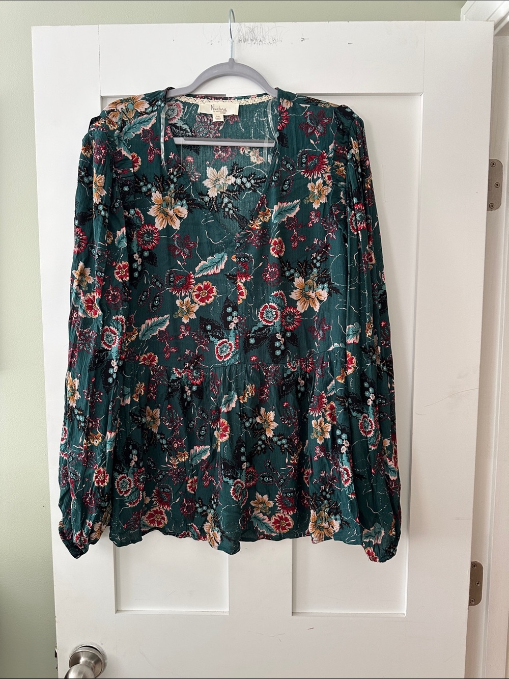 Nurture by Lamaze Deep Teal Floral V-Neck Blouse 08